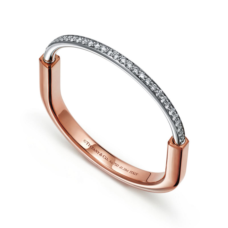 Tiffany & Co. Tiffany Lock Brazalete En Oro Rosa Y Blanco Con Medio Pavé De Diamantes