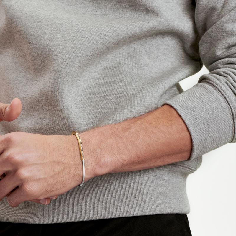 Tiffany & Co. Tiffany Lock Brazalete Estrecho De Oro Amarillo Y Blanco Con Medio Pavé De Diamantes