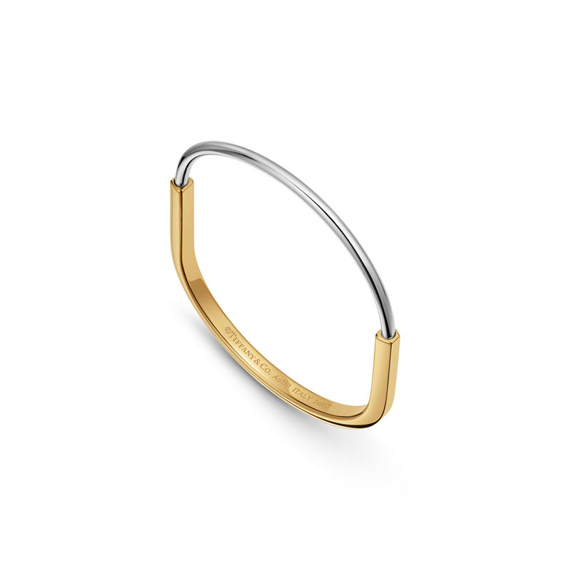 Tiffany & Co. Tiffany Lock Brazalete Estrecho De Oro Amarillo Y Blanco