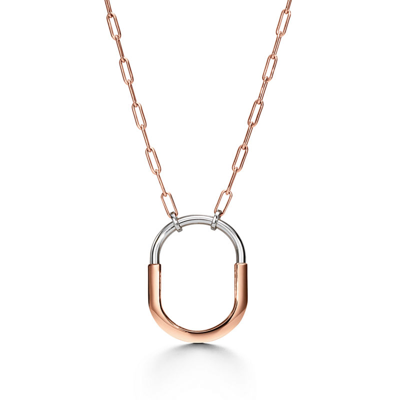 Tiffany & Co. Tiffany Lock Colgante En Oro Rosa Y Blanco Con Diamantes Extragrandes