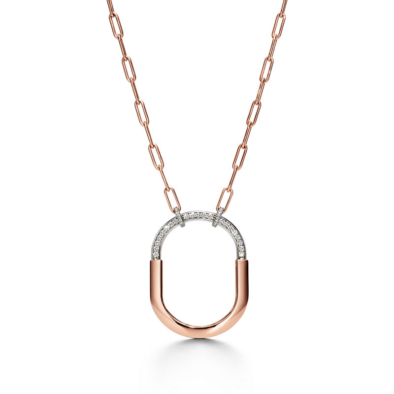 Tiffany & Co. Tiffany Lock Colgante en oro rosa y blanco con diamantes extragrandes