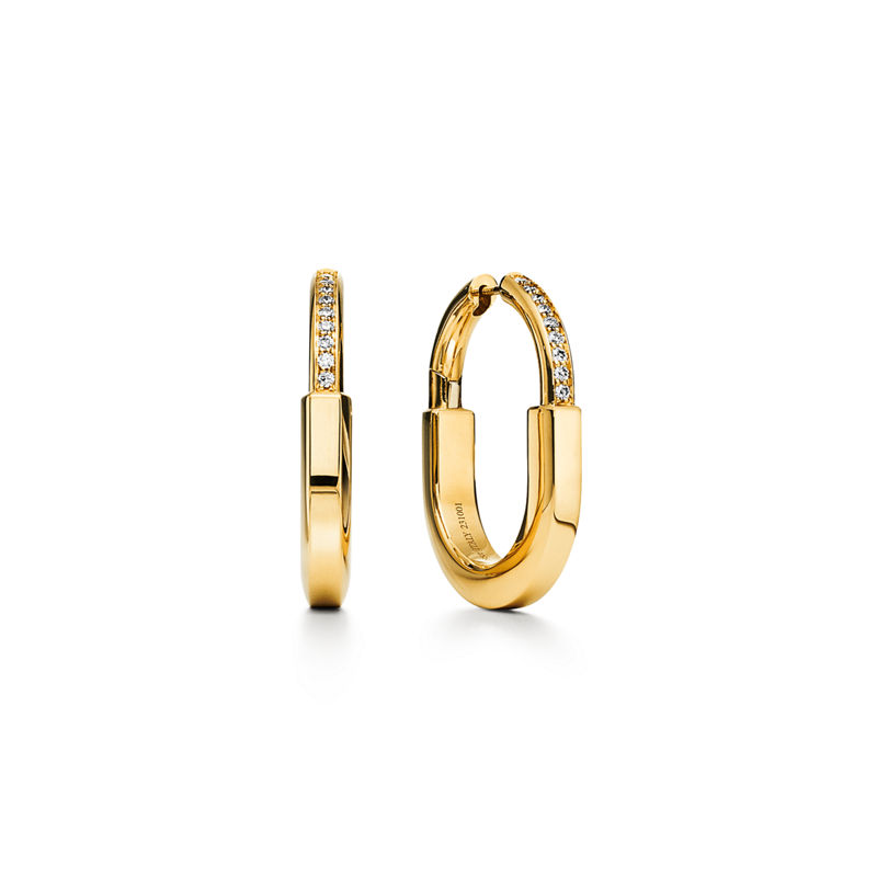 Tiffany & Co. Tiffany Lock Pendientes en oro amarillo con diamantes tamaño mediano