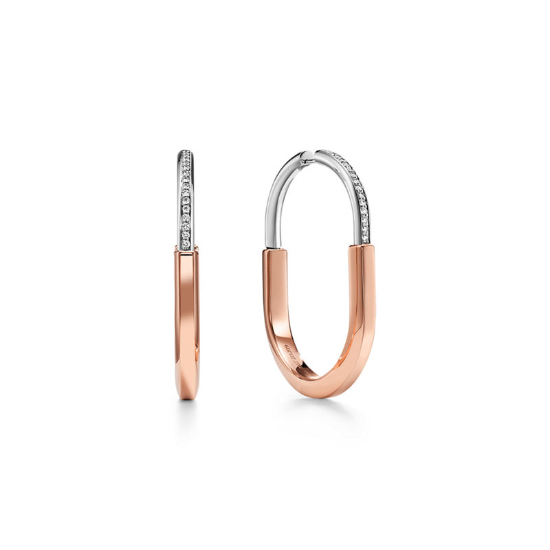 Tiffany & Co. Tiffany Lock Pendientes en oro rosa y blanco con diamantes extragrandes