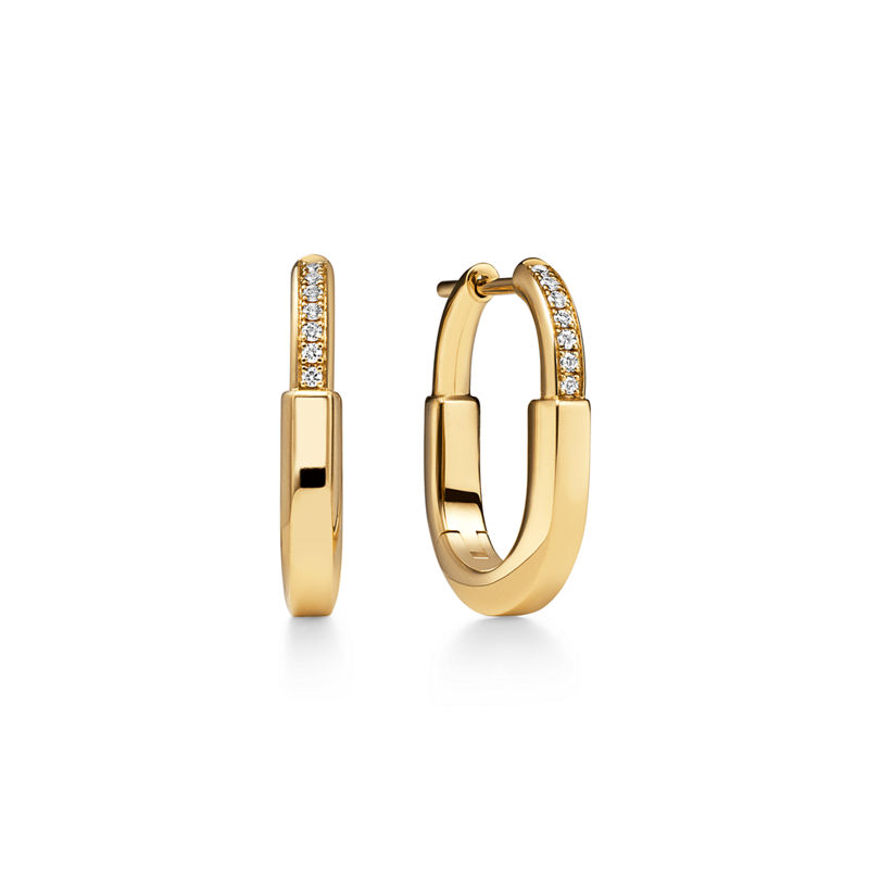 Tiffany & Co. Tiffany Lock Pendientes pequeños de oro amarillo con diamantes