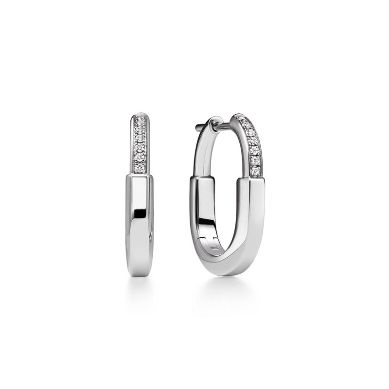 Tiffany & Co. Tiffany Lock Pendientes pequeños de oro blanco con diamantes