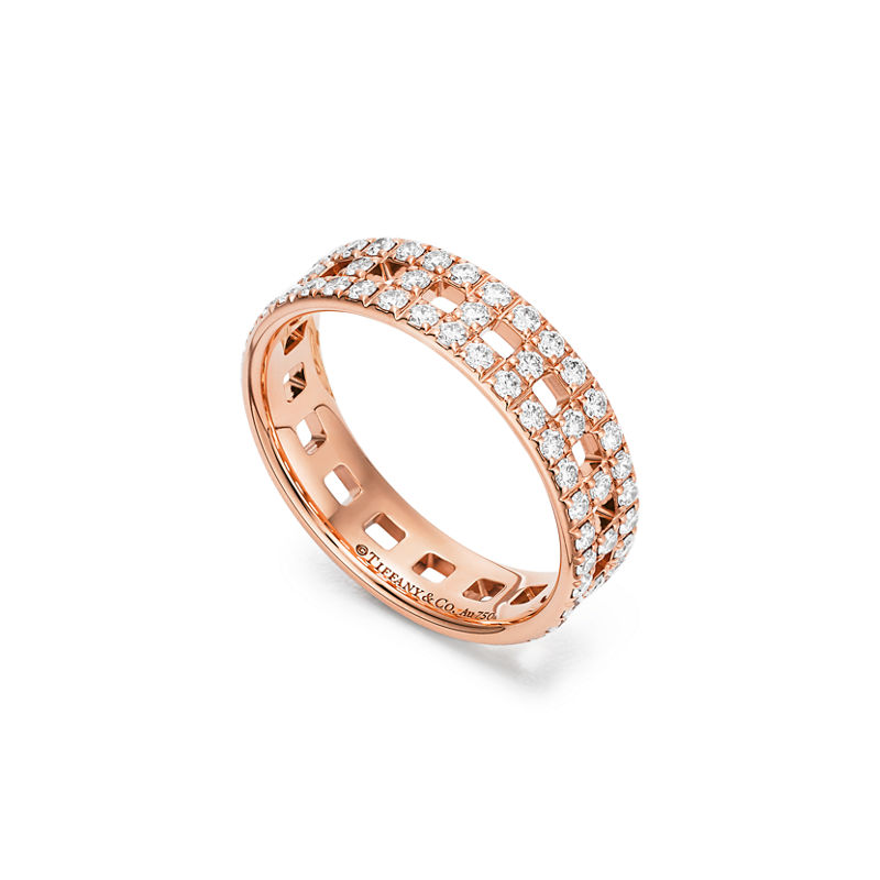 Tiffany & Co. Tiffany T Anillo Ancho True De Oro Rosa Con Diamantes En Pavé