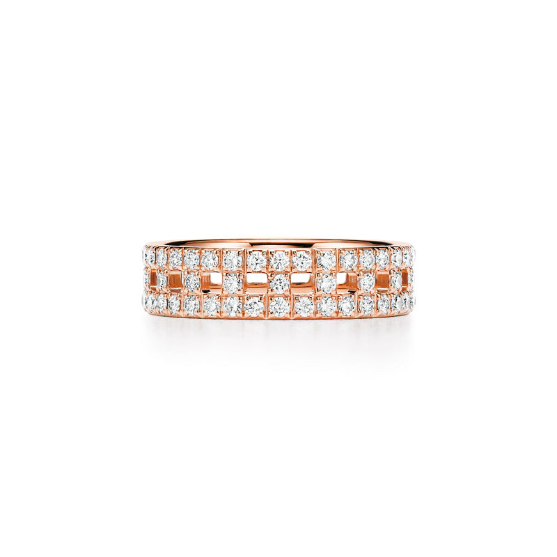 Tiffany & Co. Tiffany T Anillo ancho True de oro rosa con diamantes en pavé