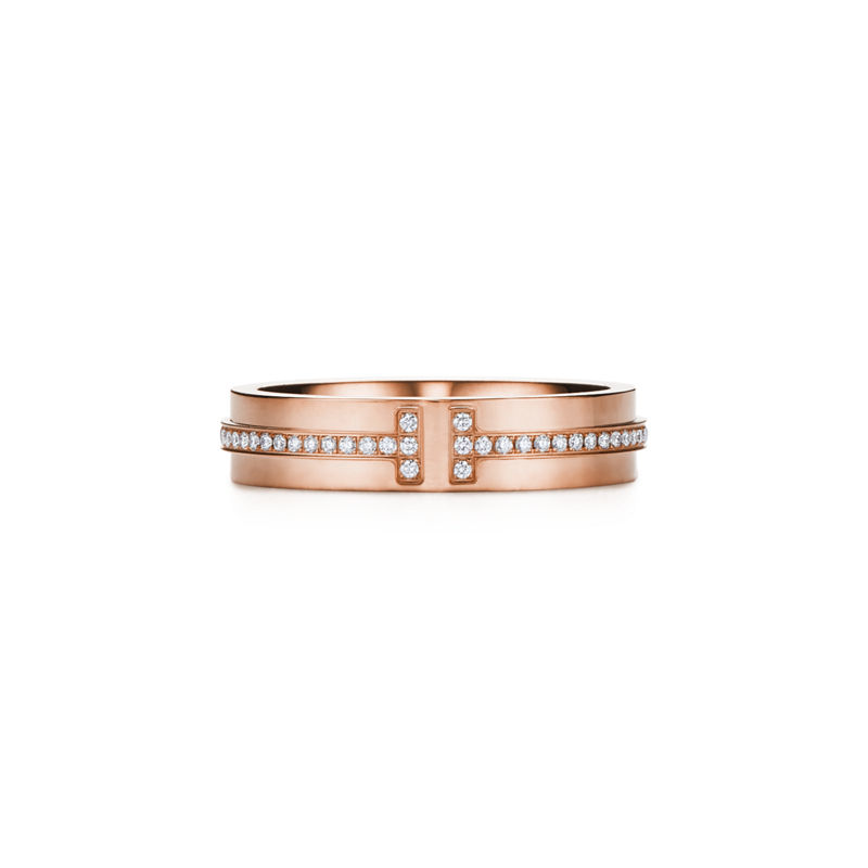 Tiffany & Co. Tiffany T Anillo de diamantes estrecho de oro rosa