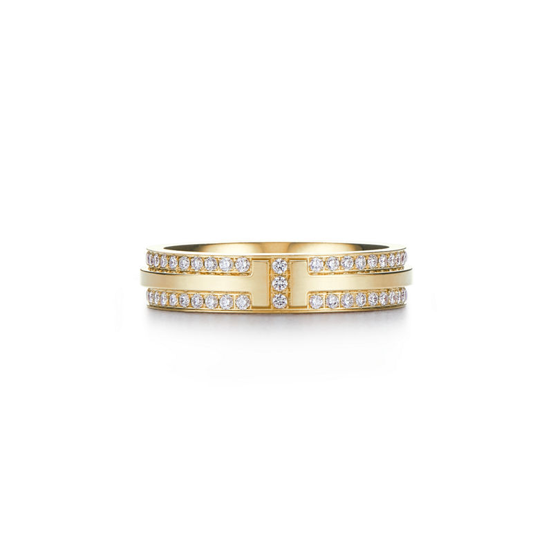 Tiffany & Co. Tiffany T Anillo estrecho de pavé de diamantes de oro amarillo