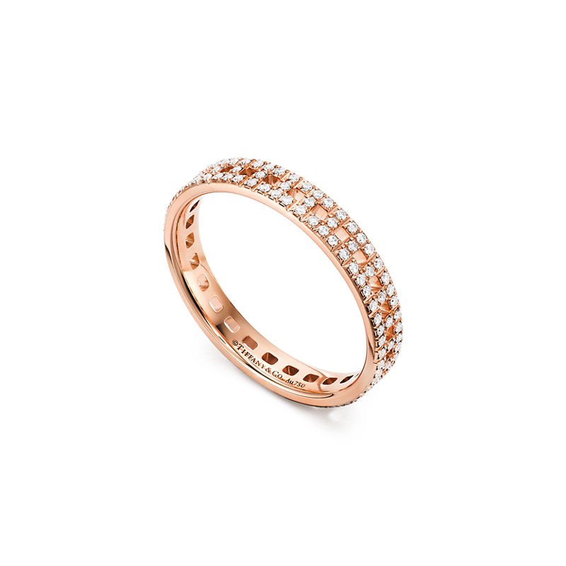 Tiffany & Co. Tiffany T Anillo Estrecho True De Oro Rosa Con Diamantes En Pavé