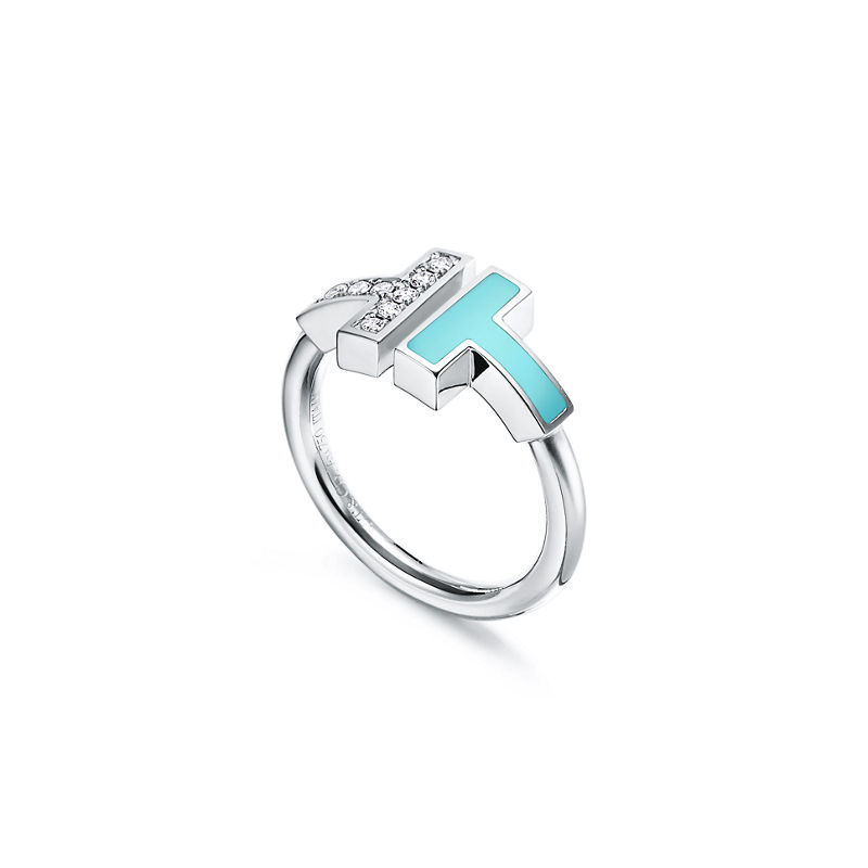 Tiffany & Co. Tiffany T Anillo Wire De Diamantes Y Turquesa De Oro Blanco