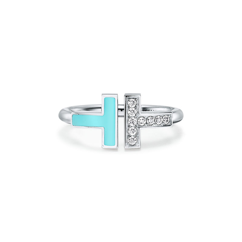 Tiffany & Co. Tiffany T Anillo Wire de diamantes y turquesa de oro blanco