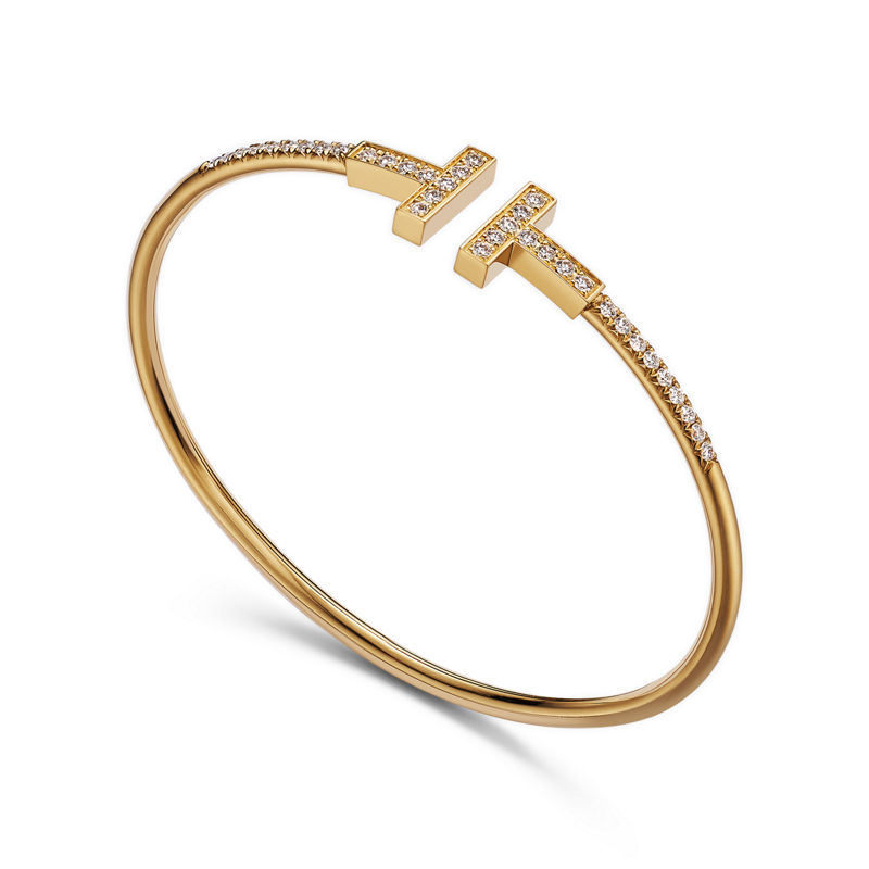 Tiffany & Co. Tiffany T Brazalete Wire Con Diamantes En Pavé De Oro Amarillo