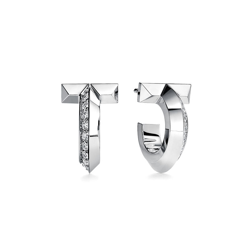 Tiffany & Co. Tiffany T Pendientes de aro T1 de oro blanco con diamantes