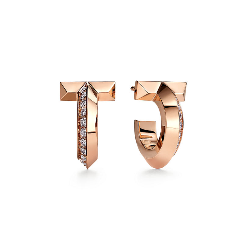 Tiffany & Co. Tiffany T Pendientes de aro T1 de oro rosa con diamantes