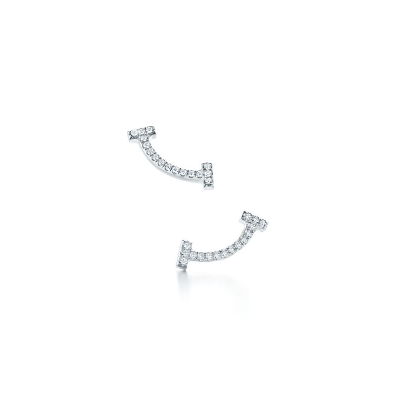 Tiffany & Co. Tiffany T Pendientes Smile de oro blanco con diamantes