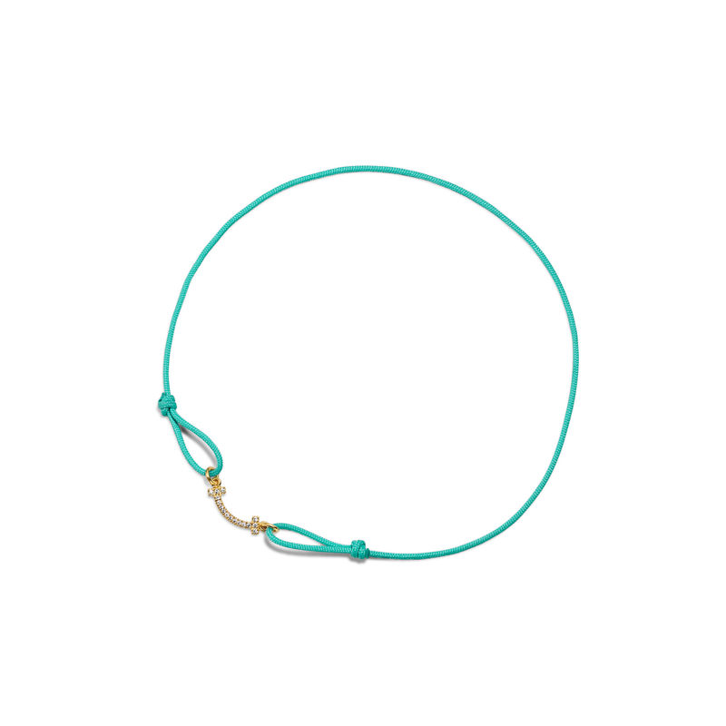 Tiffany & Co. Tiffany T Pulsera Smile de oro amarillo en un cordón de color azul con diamantes