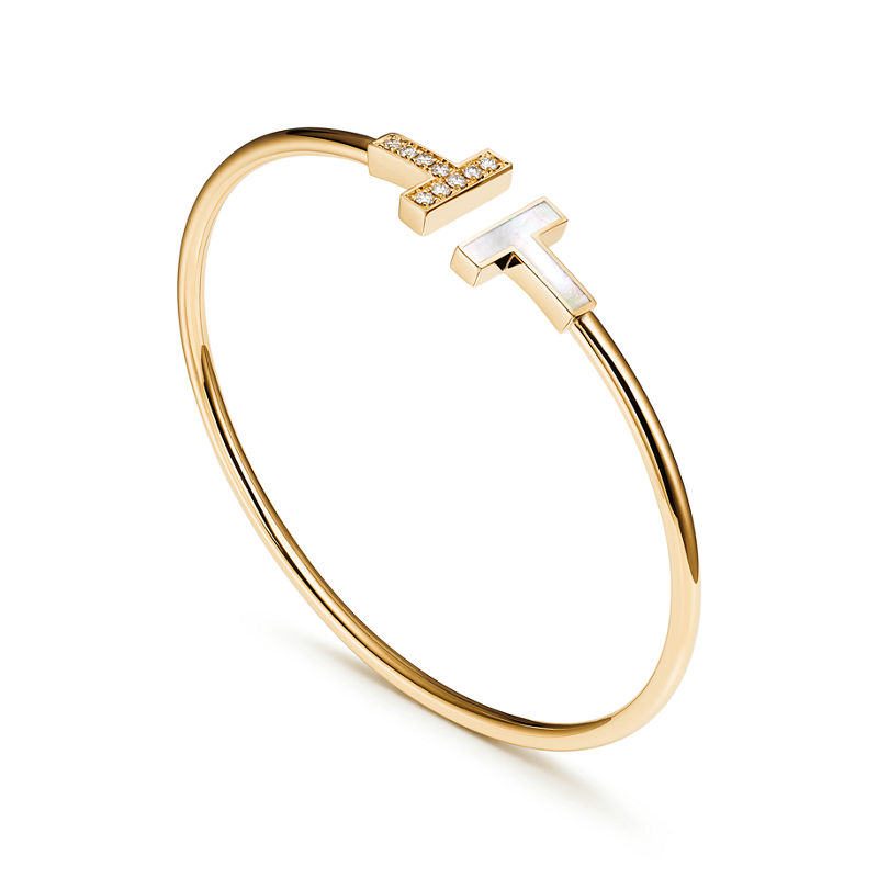 Tiffany & Co. Tiffany T Pulsera Wire De Oro Amarillo Con Nácar Y Diamantes
