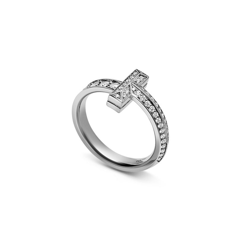 Tiffany & Co. Tiffany T T1 Anillo Estrecho De Oro Blanco Con Diamantes