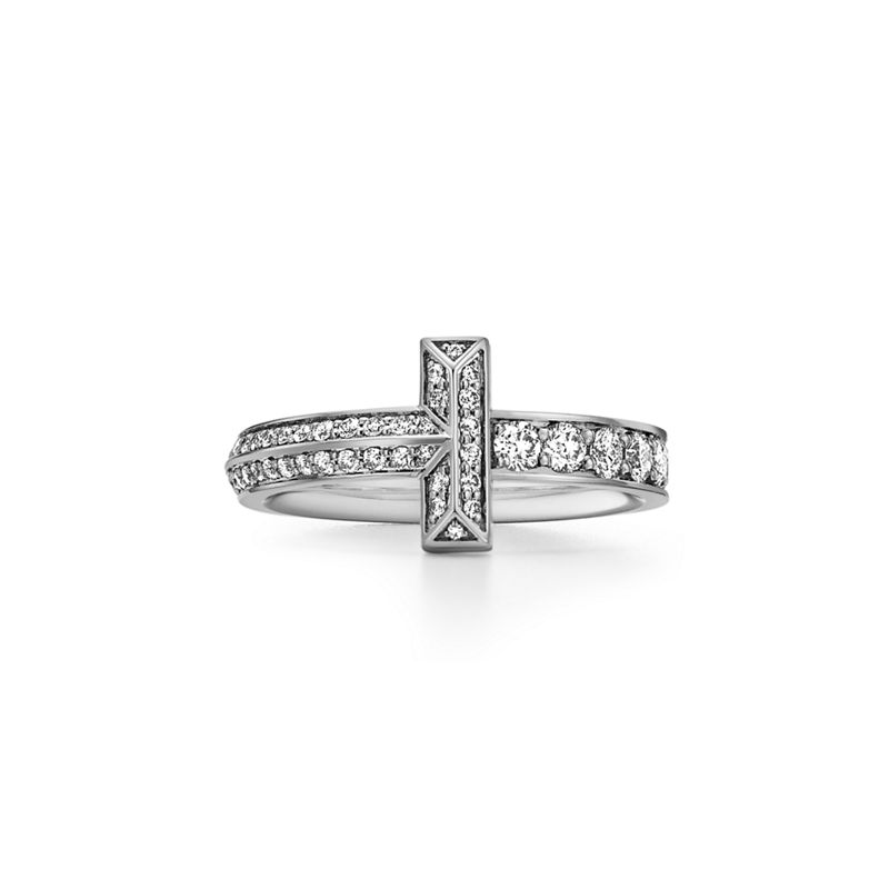 Tiffany & Co. Tiffany T T1 Anillo estrecho de oro blanco con diamantes