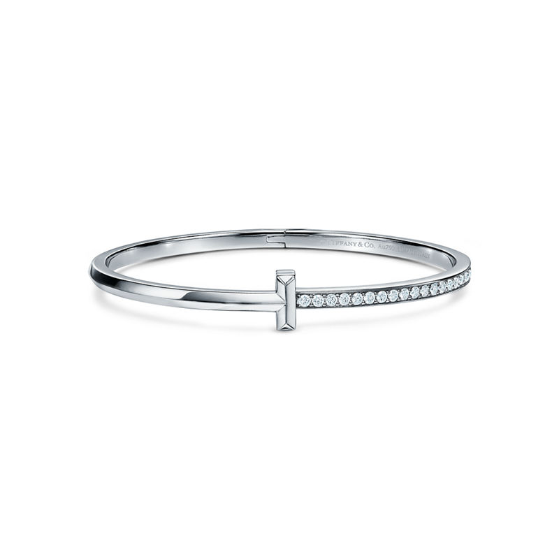 Tiffany & Co. Tiffany T T1 Brazalete articulado estrecho de diamantes de oro blanco