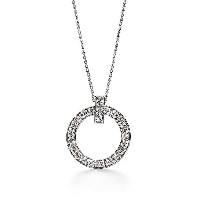 Tiffany & Co. Tiffany T T1 Colgante circular de oro blanco de 18 quilates con diamantes tamaño grande