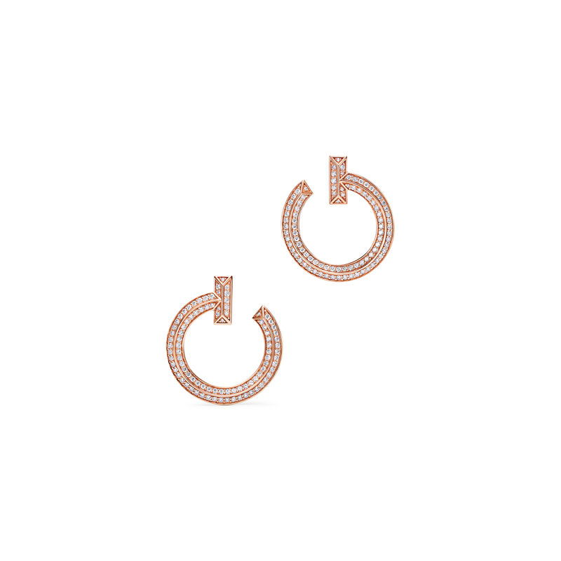 Tiffany & Co. Tiffany T T1 Pendientes de aro abiertos de oro rosa con diamantes