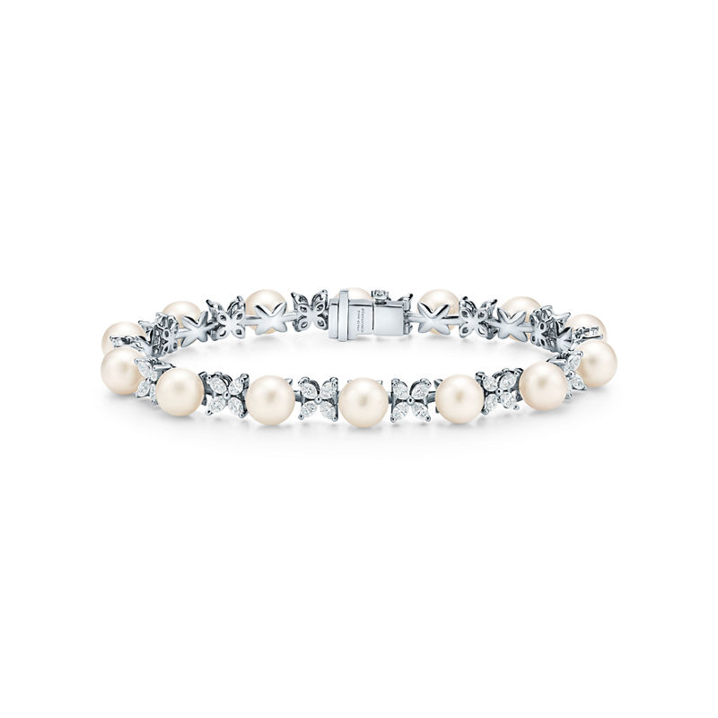 Tiffany & Co. Tiffany Victoria® Pulsera de tenis en platino con diamantes y perlas