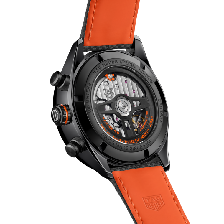 TAG Heuer TAG Heuer Carrera Chronograph X Porsche Orange Racing Automático 44 Mm Acero Con Revestimiento De DLC CBN2A1M.FC6526