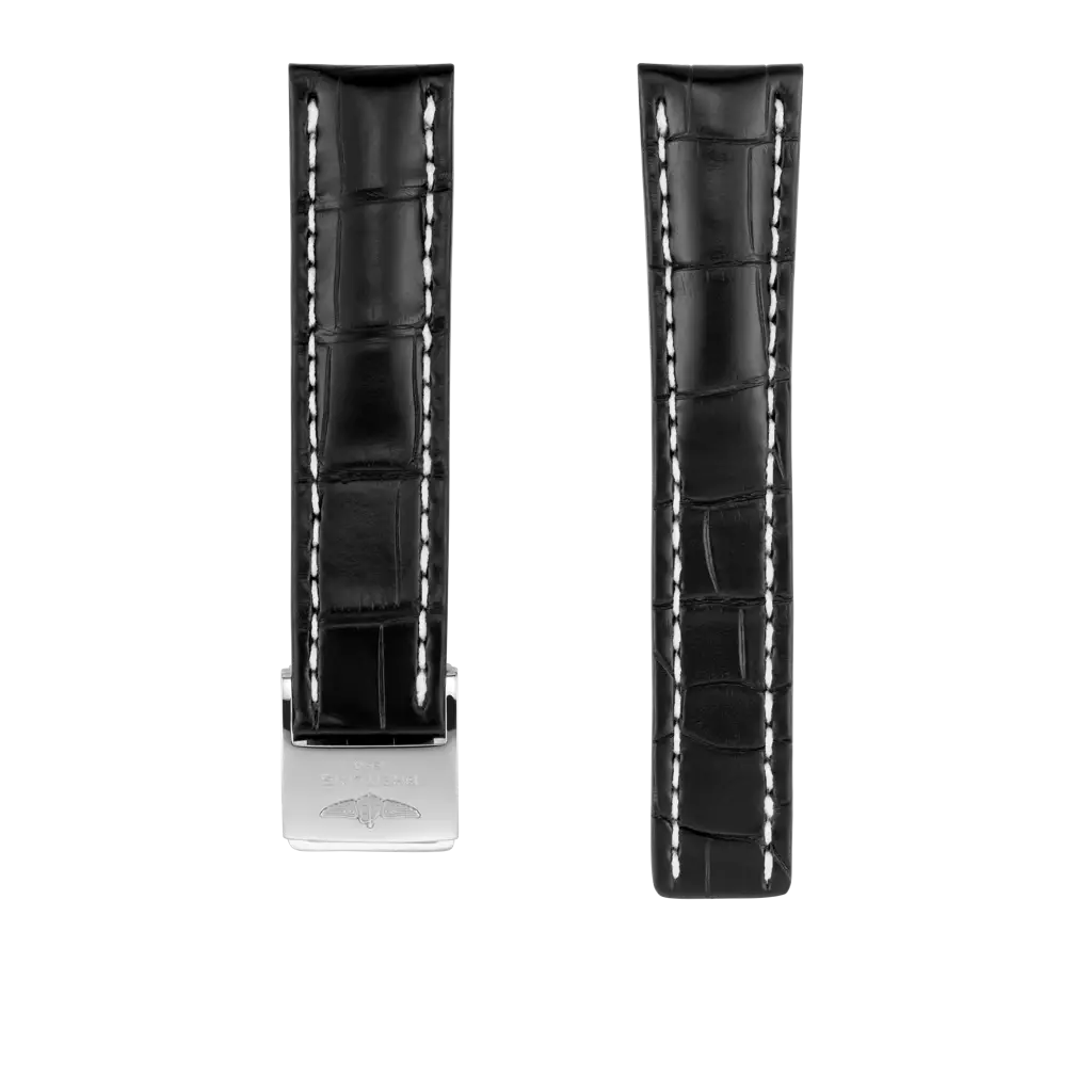 Breitling Correa de piel de cocodrilo negra - 22 MM