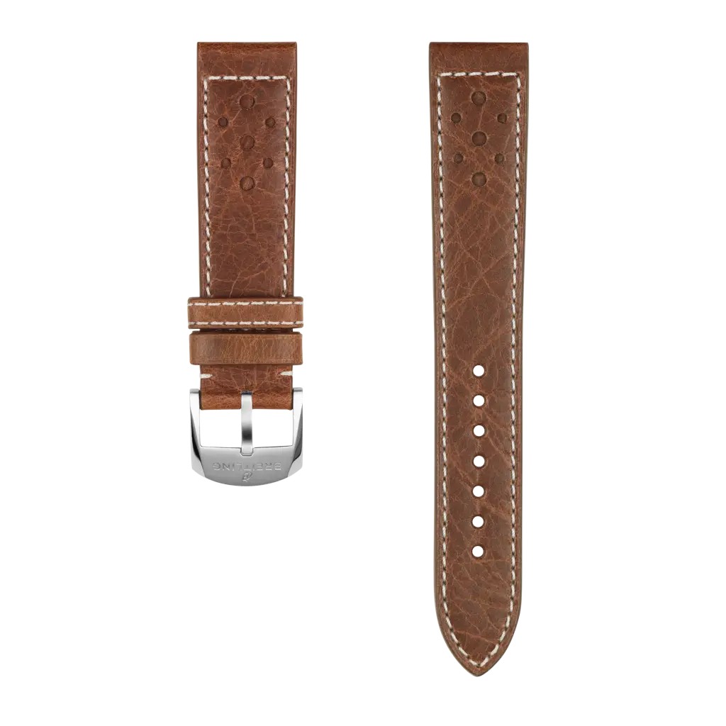 Breitling Correa de piel de becerro marrón con estética de competición - 20 MM