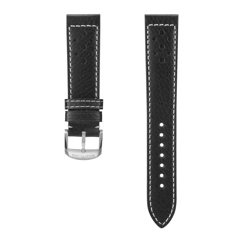 Breitling Correa de piel de becerro negra con estética de competición - 20 MM