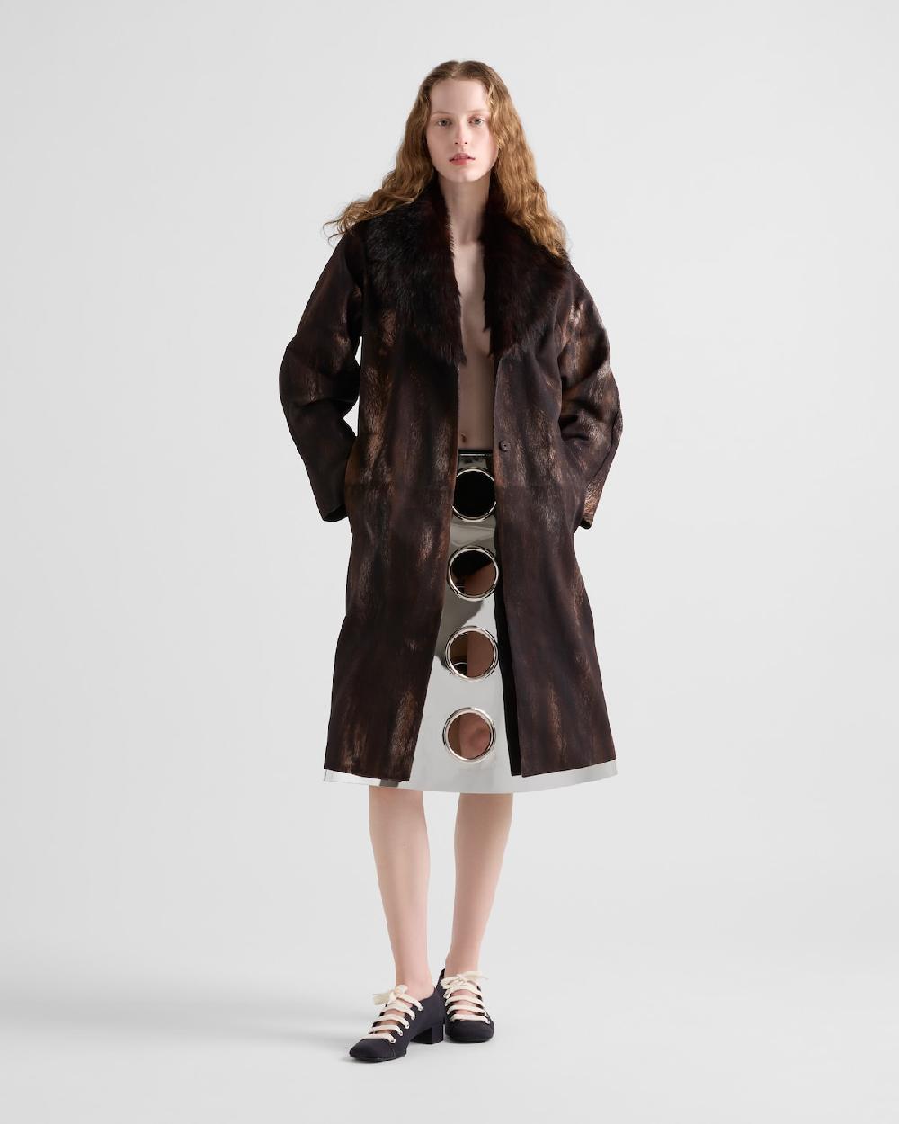 Prada Abrigo de botonadura simple de dril estampado