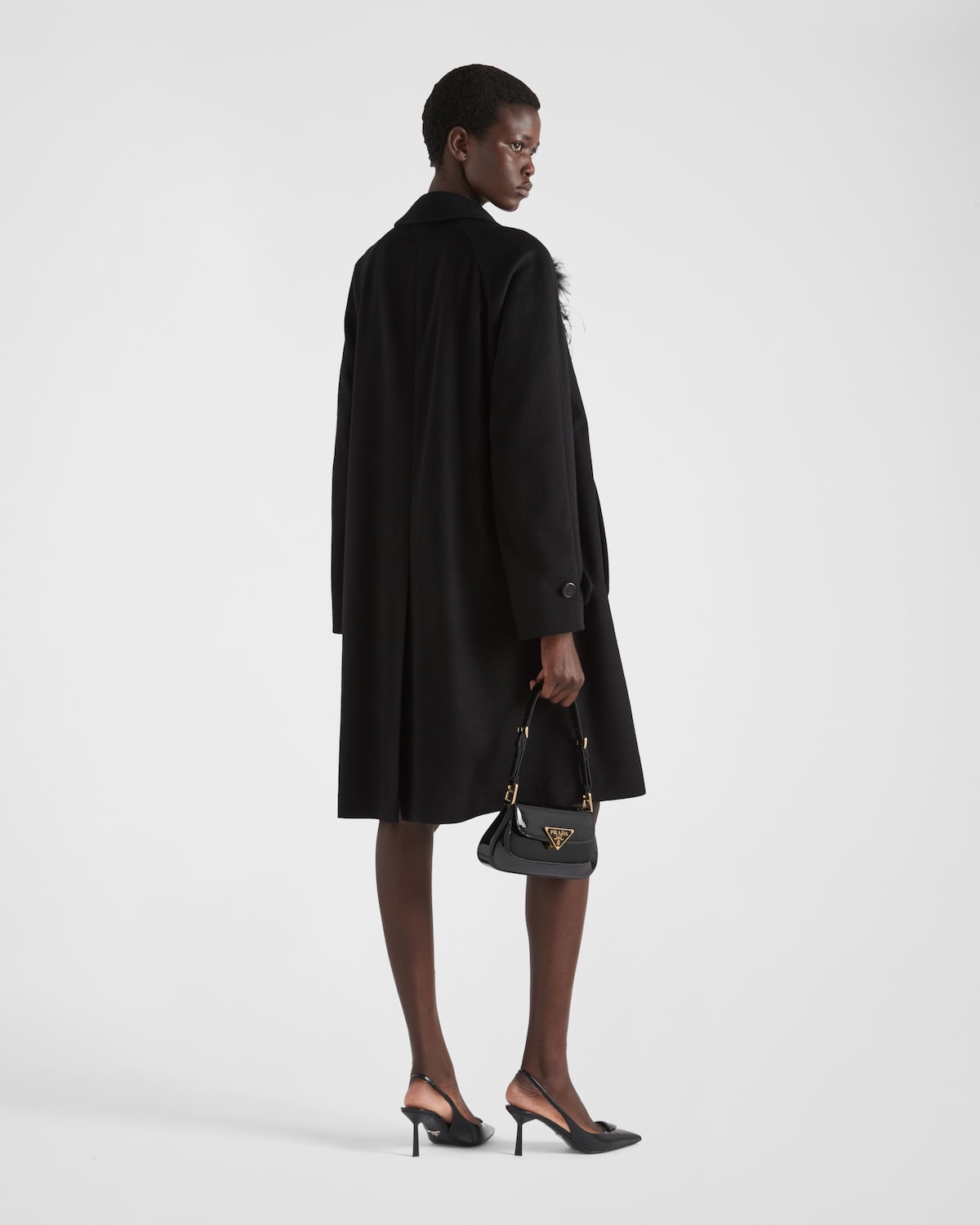 Prada Abrigo De Botonadura Simple En Cachemir Con Plumas