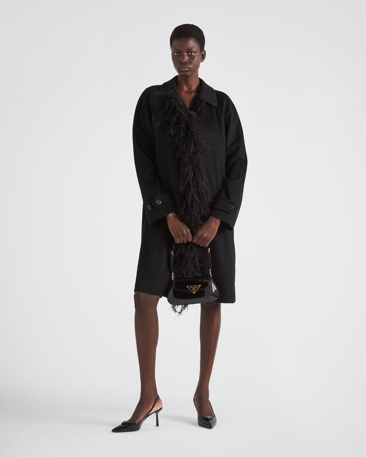Prada Abrigo de botonadura simple en cachemir con plumas
