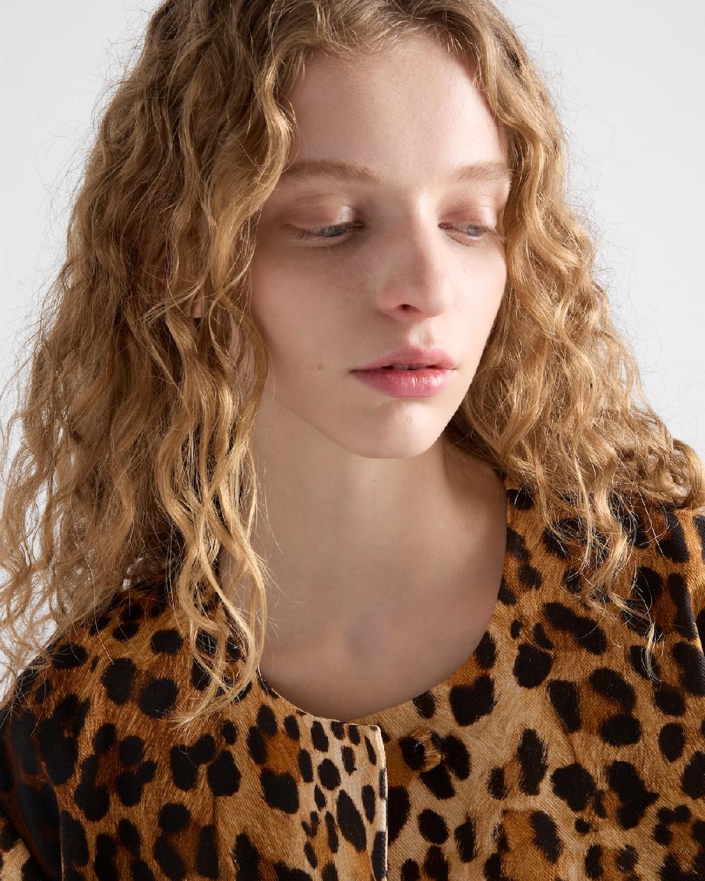 Prada Abrigo De Botonadura Simple En Dril Con Estampado Animal