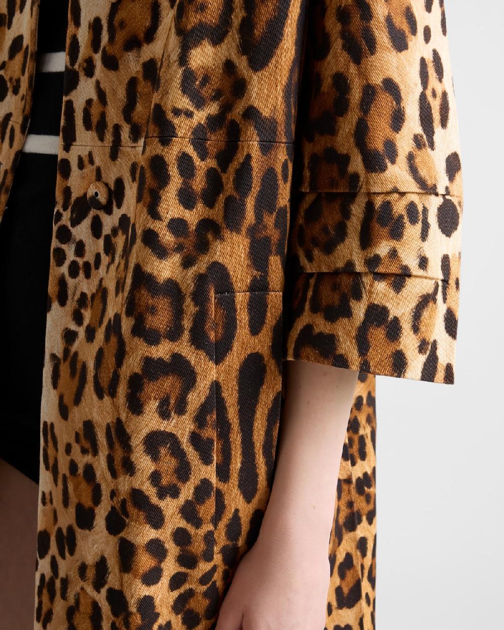 Prada Abrigo De Botonadura Simple En Dril Con Estampado Animal