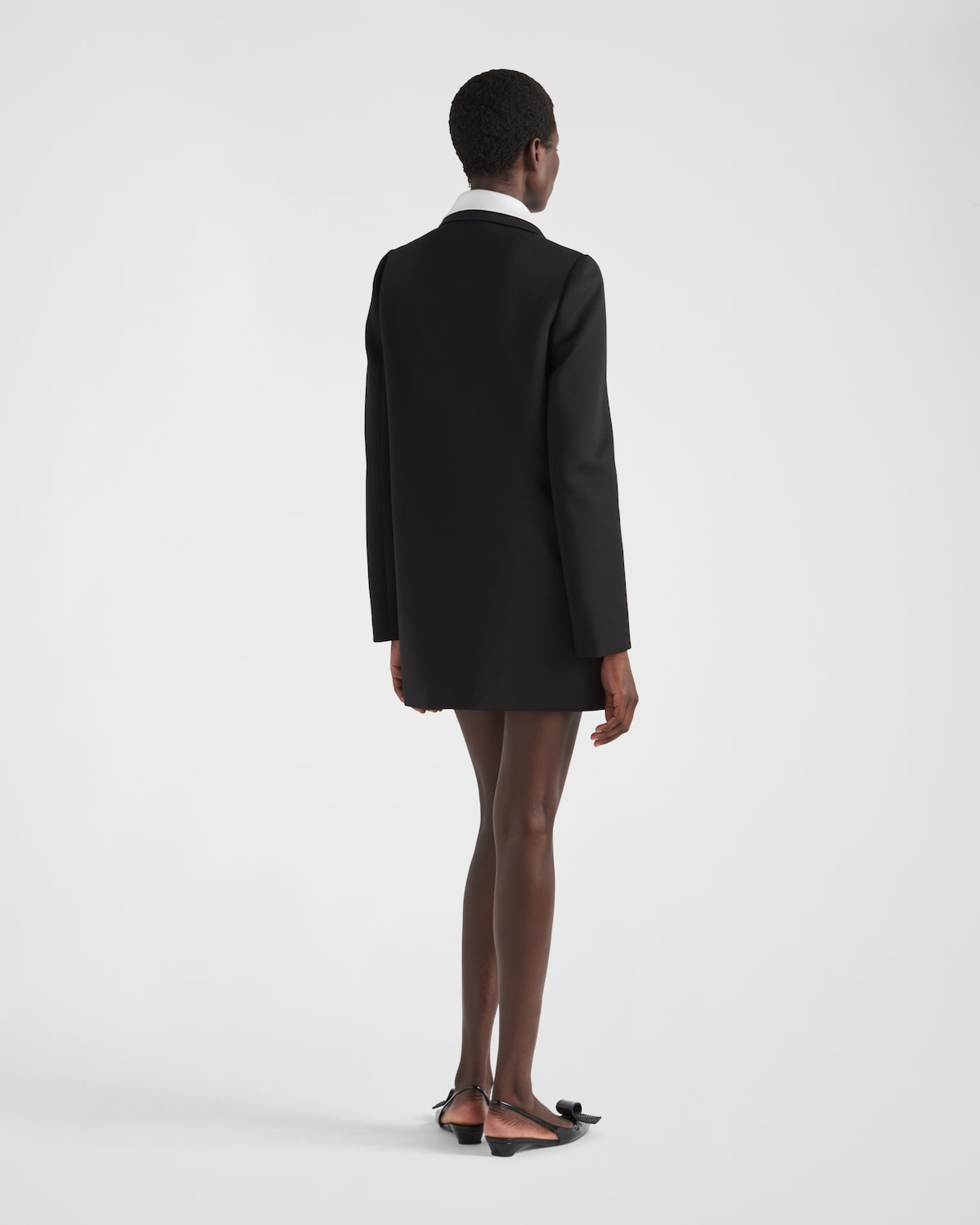 Prada Abrigo De Botonadura Simple En Satén De Lana Con Cuello