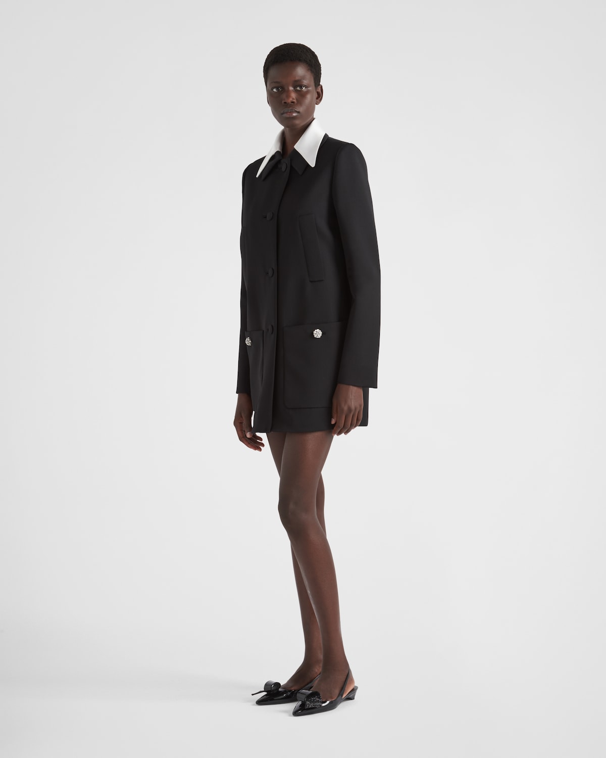 Prada Abrigo de botonadura simple en satén de lana con cuello