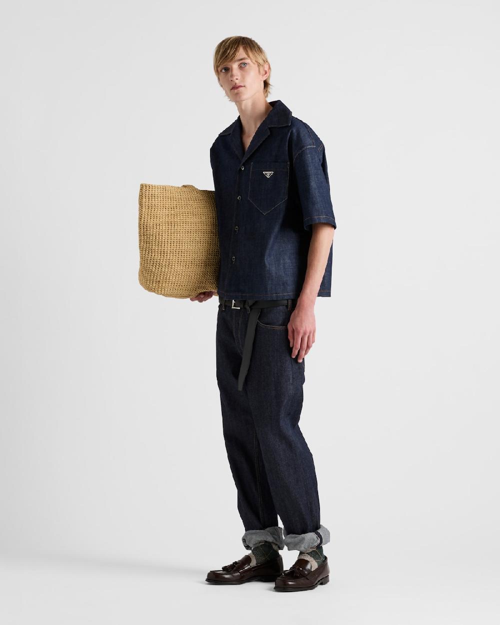 Prada Camisa de manga corta en tejido vaquero con orillo