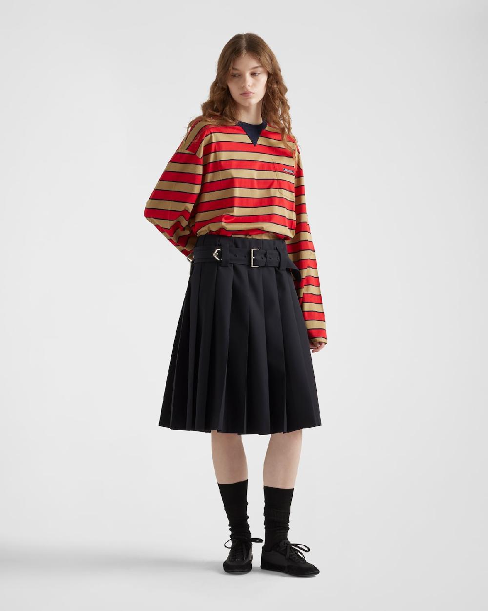 Prada Camiseta de manga larga de algodón de hilo de Escocia a rayas