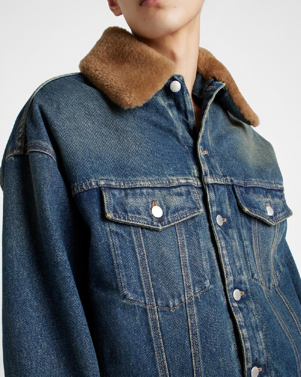 Prada Cazadora En Denim Acolchado Con Cuello De Borreguillo