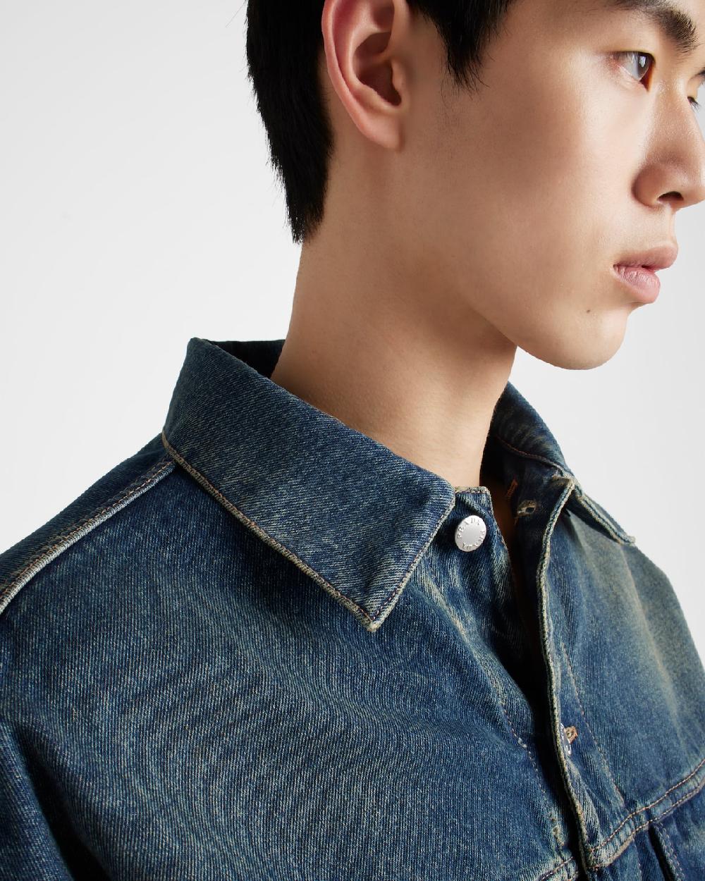 Prada Cazadora En Denim Acolchado Con Cuello De Borreguillo