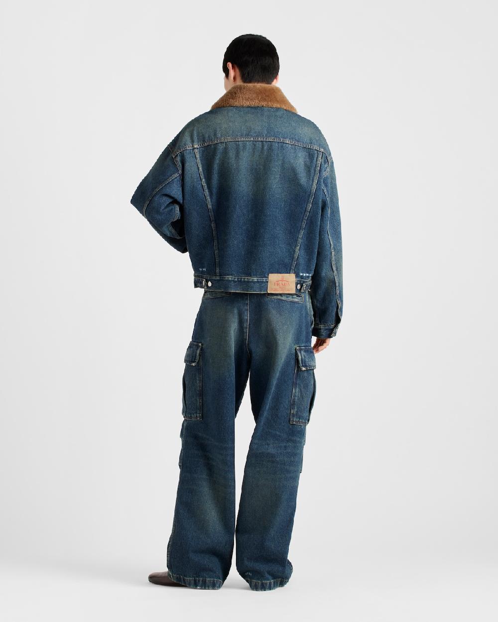 Prada Cazadora En Denim Acolchado Con Cuello De Borreguillo