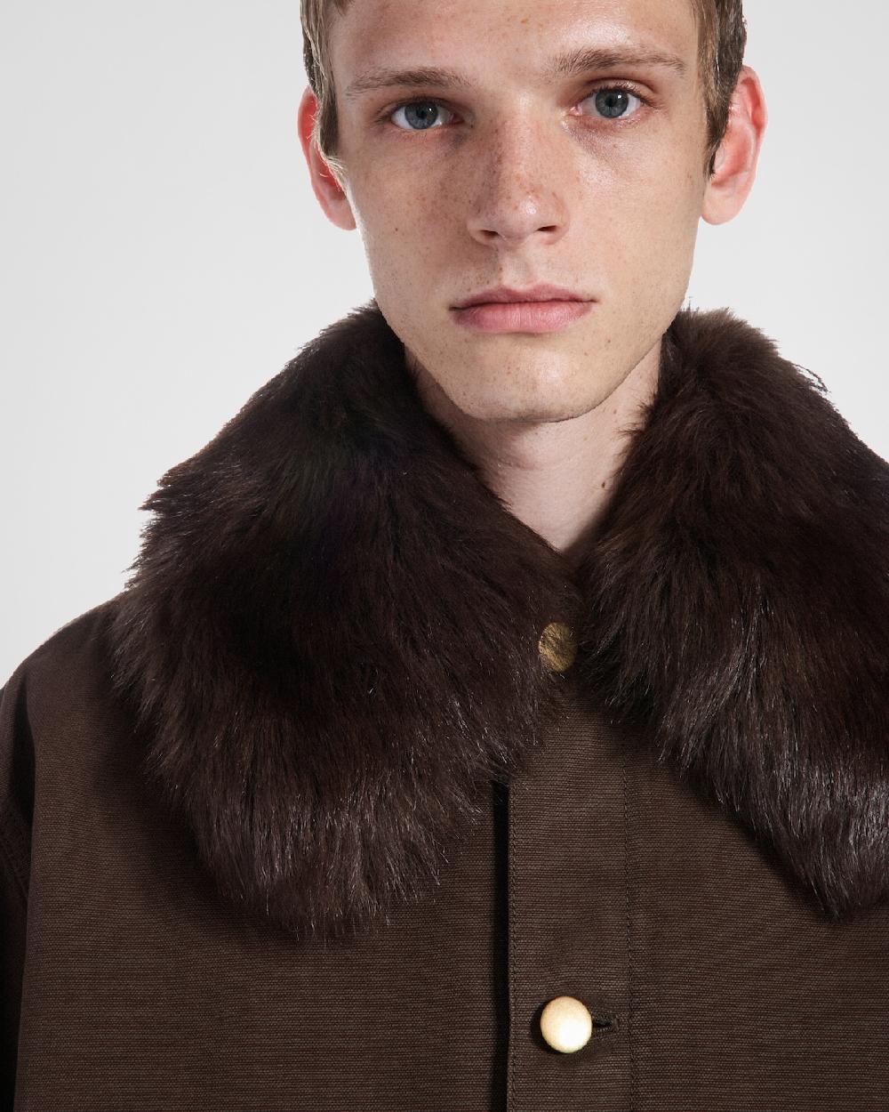 Prada Chaqueta De Algodón Con Cuello De borreguillo