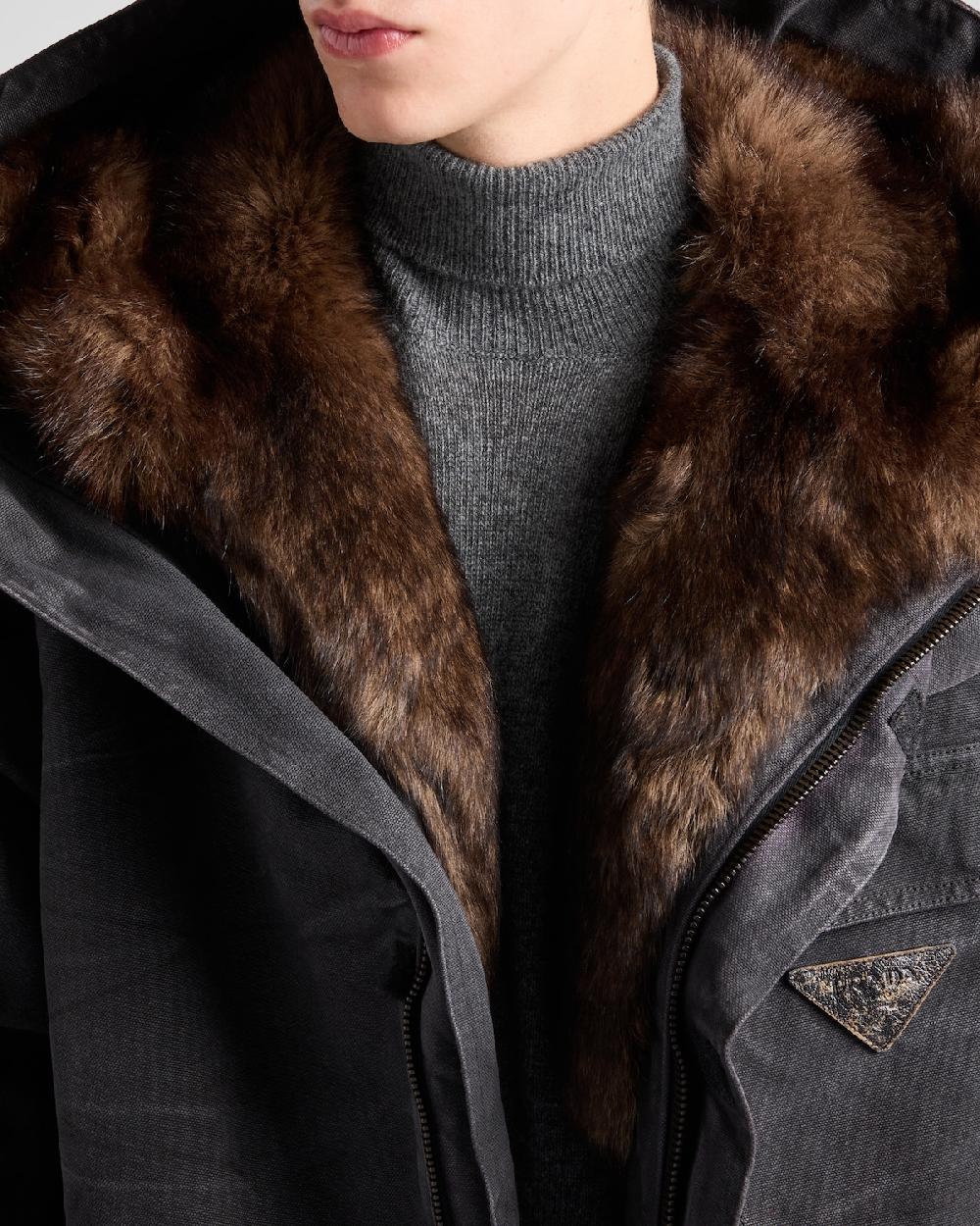 Prada Chaqueta De Algodón Con Cuello De borreguillo