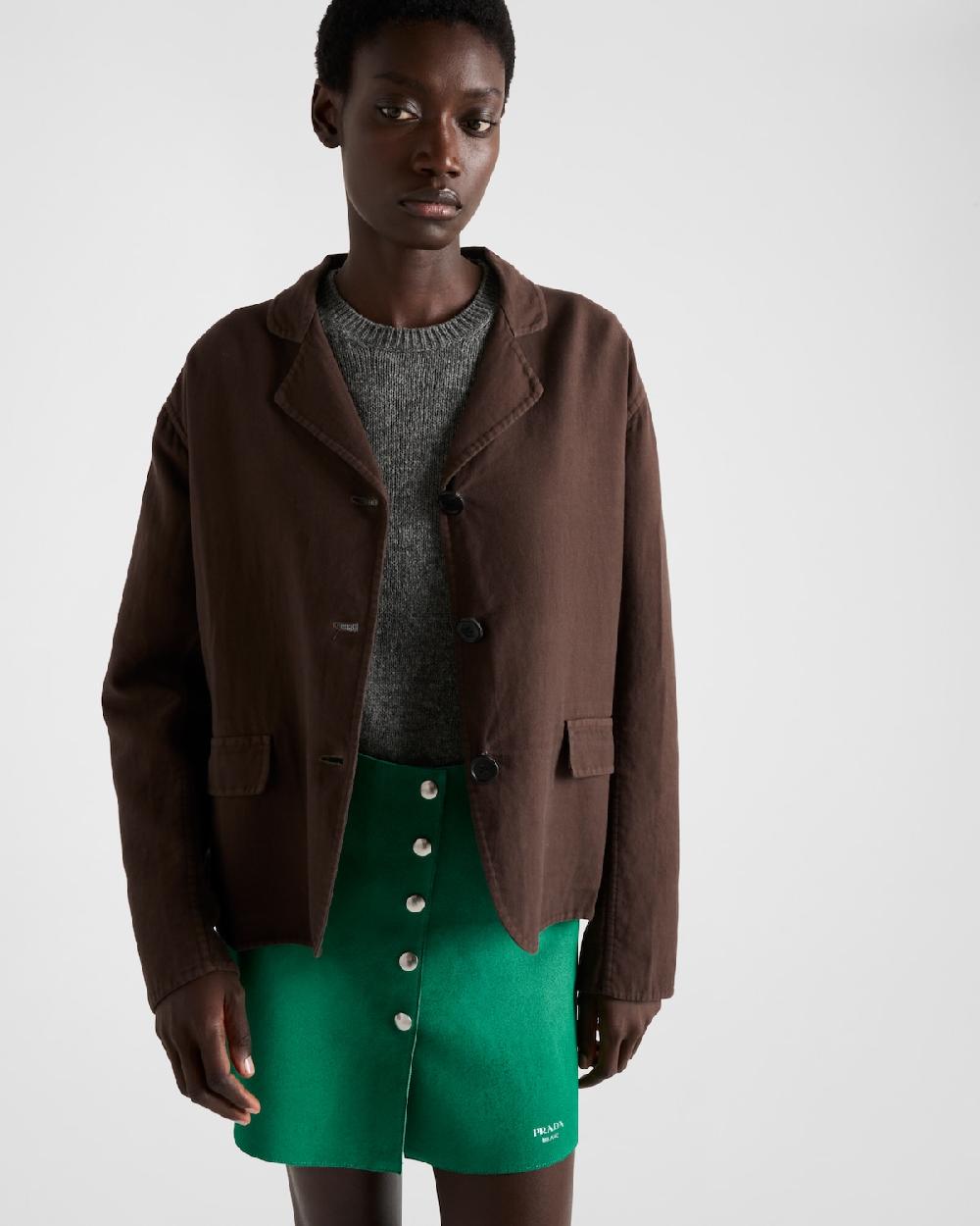 Prada Chaqueta De Botonadura Simple En Algodón Doble Envejecido