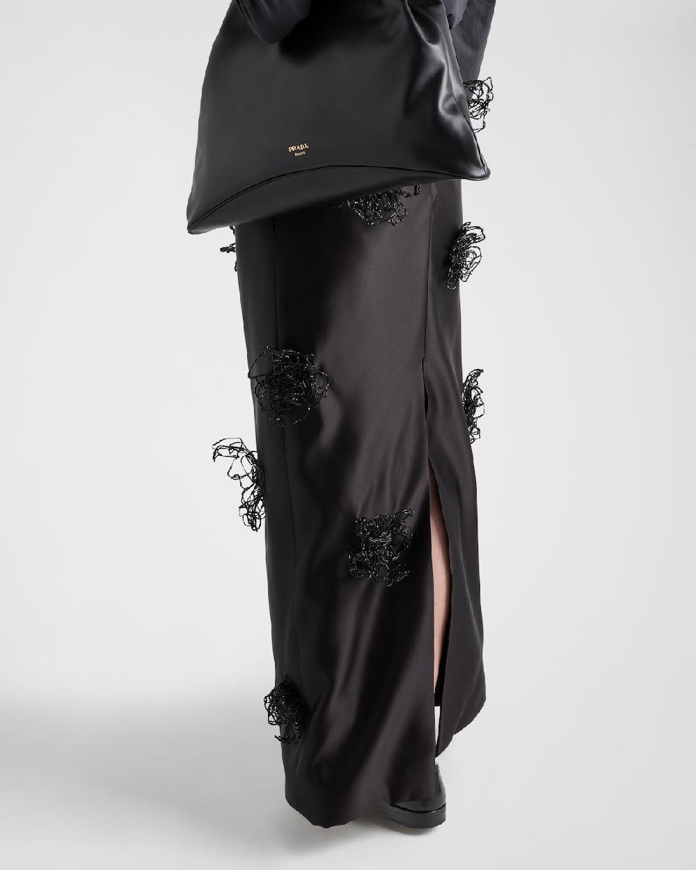 Prada Falda Larga De Satén En Tejido Doble Con Bordados