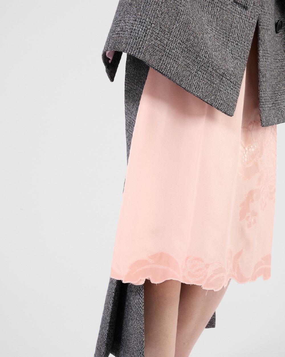 Prada Falda Midi Deconstruida De Lana Mouliné A Cuadros Príncipe De Gales