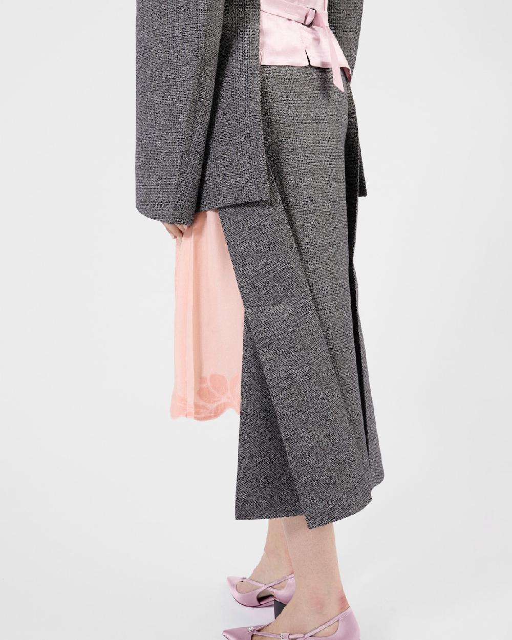 Prada Falda Midi Deconstruida De Lana Mouliné A Cuadros Príncipe De Gales